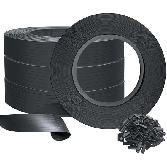 Bande brise-vue VOUNOT® pour clôtures à double barre, 300 m x 4,7 cm, clôture brise-vue en PVC avec 600 clips, noir