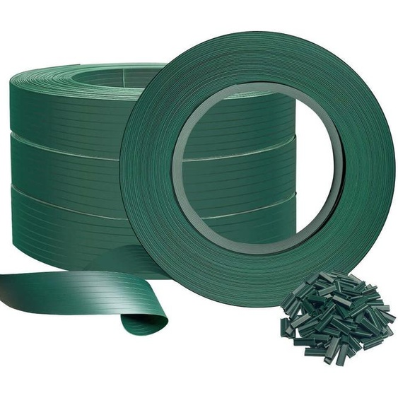 Bande brise-vue VOUNOT® pour panneaux à double barre, 300 m x 4,7 cm, clôture brise-vue en PVC avec 600 clips, vert