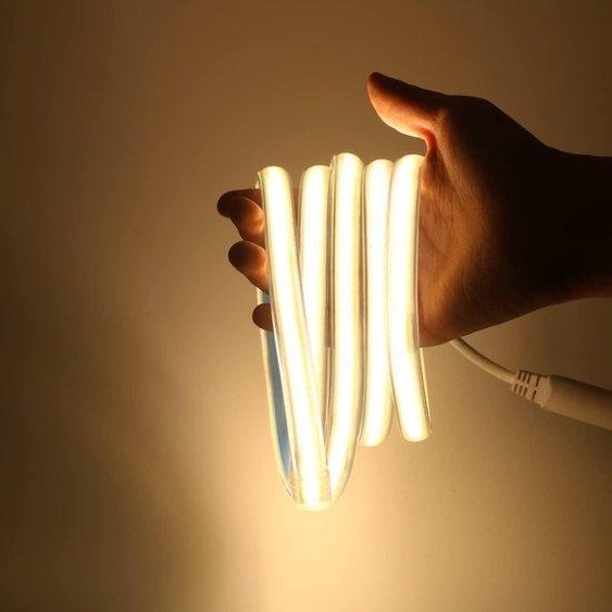 Bande LED 220 V COB IP67 étanche, 2 m, 280 LED/m, très lumineuse, blanc chaud 3000 K, avec interrupteur