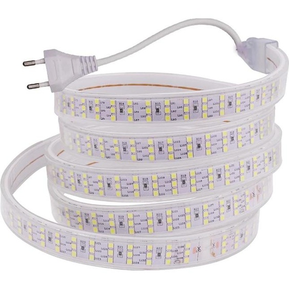 Bande LED à trois rangées, super claire, blanc chaud, prise UE 220 V, 12m