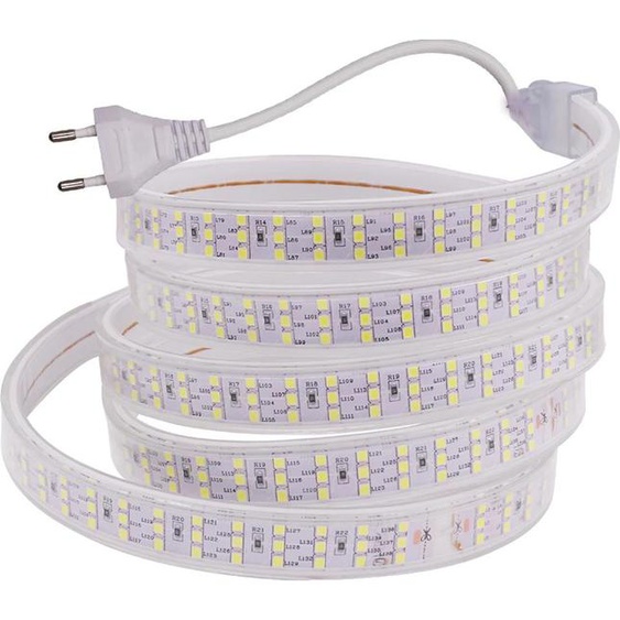 Bande LED à trois rangées, super lumineuse, blanche, prise UE 220 V, 20m