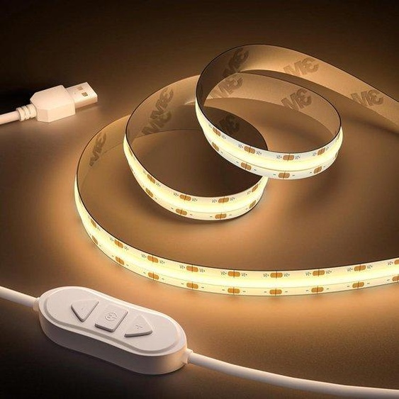 Bande LED USB COB 5 V, blanc chaud 2700 K, 3 m, dimmable, 960 LED, bande LED flexible avec fonction mémoire, pour rétroéclairage de téléviseur, miroir de chambre à coucher