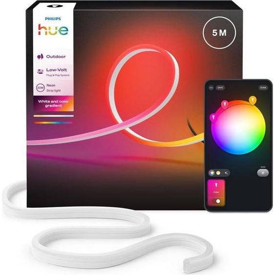 Bande lumineuse extérieure Philips Hue Neon 30W 1100 lm 2000- 6500 K RGBW IP 65 Zigbee 5 m