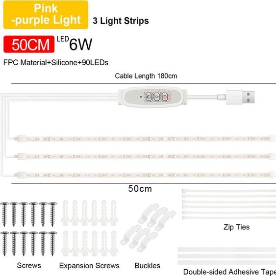 Bande lumineuse LED pour plantes dintérieur, LED rose-violet, lampe de croissance, culture hydroponique, complément pour plantes succulentes, 4 niveaux dintensité réglables avec cycle de 24 heures