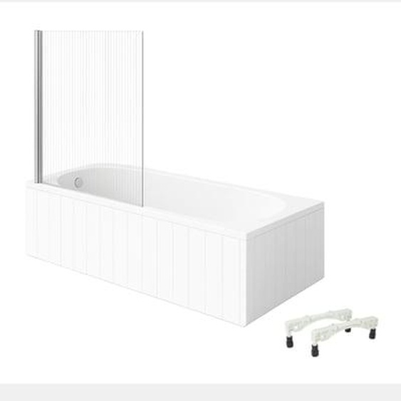Bañera derecha con patas 170x75 cm, color blanco O.Novo + Mampara de baño derecha Raywall cromada AURYS Mampara de bañera izquierda Raywall cromada