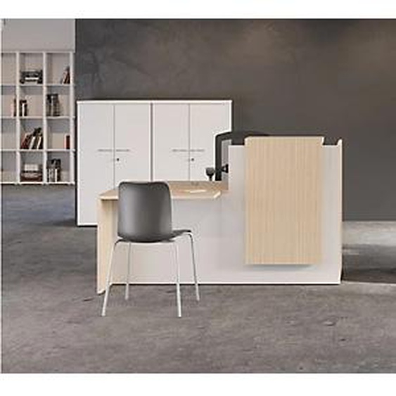 Banque d accueil Fifty L. 180 cm, comptoir à droite - Bicolore chêne / blanc