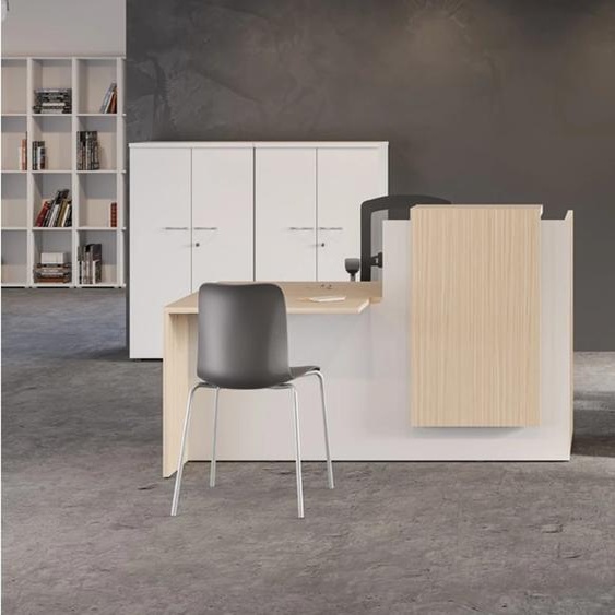Banque d accueil Fifty L. 180 cm, comptoir à droite - Bicolore chêne / blanc