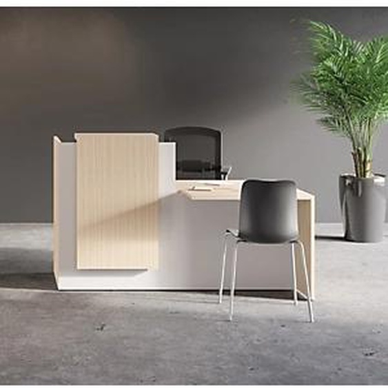 Banque d accueil Fifty L. 180 cm, comptoir à gauche - Bicolore chêne / blanc
