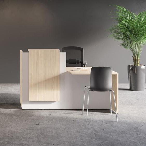 Banque d accueil Fifty L. 180 cm, comptoir à gauche - Bicolore chêne / blanc