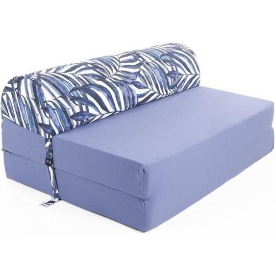 Banquette 2 places - Tissu Bleu Palm - L 115 x P 75 x H 45 cm