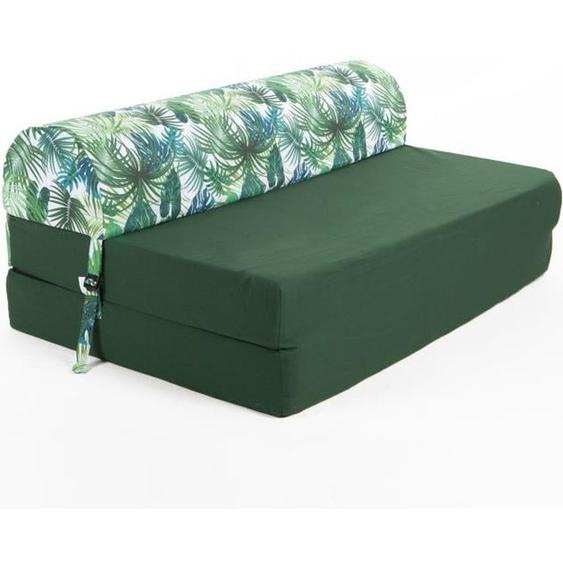 Banquette 2 places - Tissu Vert Deep Jungle - Base unie et têtière imprimée - Confort ferme