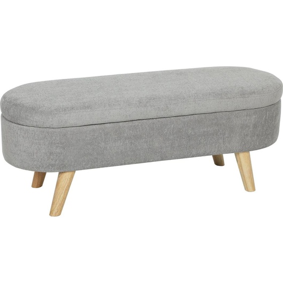 Banquette au pied du lit - Banquette ovale/pouf - Velours Teddy - Assise rembourrée - Pieds en bois dhévéa - Avec espace de rangement - 110x40x43 cm - Gris clair