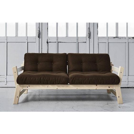 Banquette convertible STEP en pin massif matelas futon chocolat couchage 75*200cm