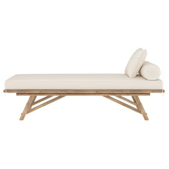 Banquette de jardin en bambou avec matelas blanc - Vadella - Rendez-Vous Déco