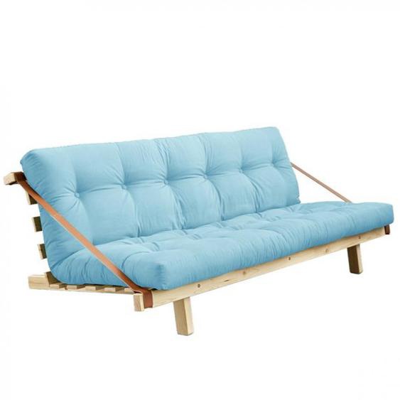 Banquette futon JUMP en pin massif coloris bleu clair couchage 130 cm.