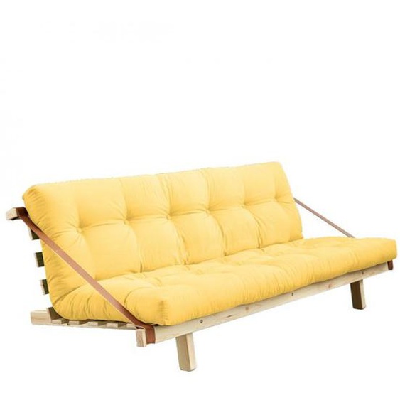 Banquette futon JUMP en pin massif coloris jaune couchage 130 cm.