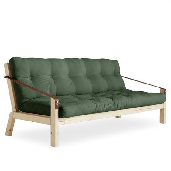 Banquette futon POETRY en pin massif coloris vert olive couchage 130 x 190 cm.