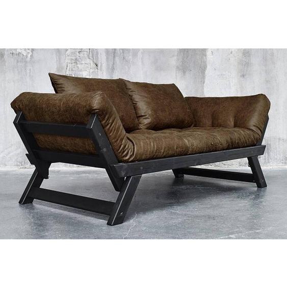 Banquette méridienne BEBOP noire futon en tissu enduit mocca vintage couchage 75*200cm