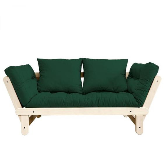 Banquette méridienne futon BEAT pin naturel tissu coloris vert forêt couchage 75*200 cm.