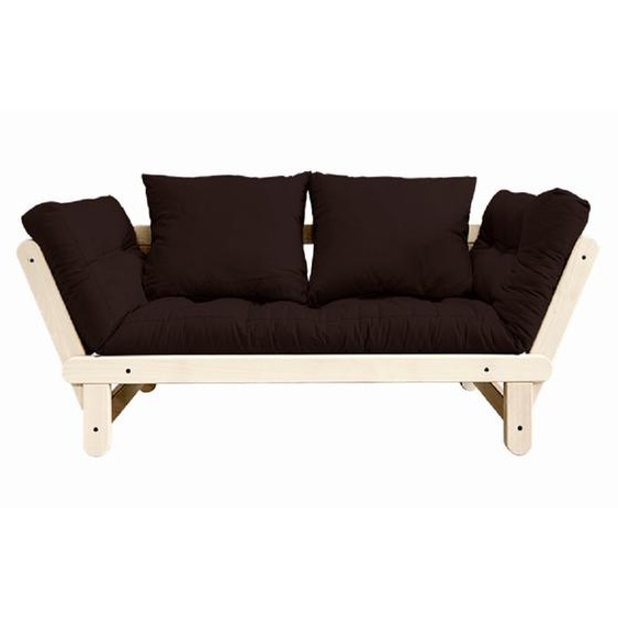 Banquette méridienne futon BEAT pin naturel tissu brown couchage 75x200 cm.