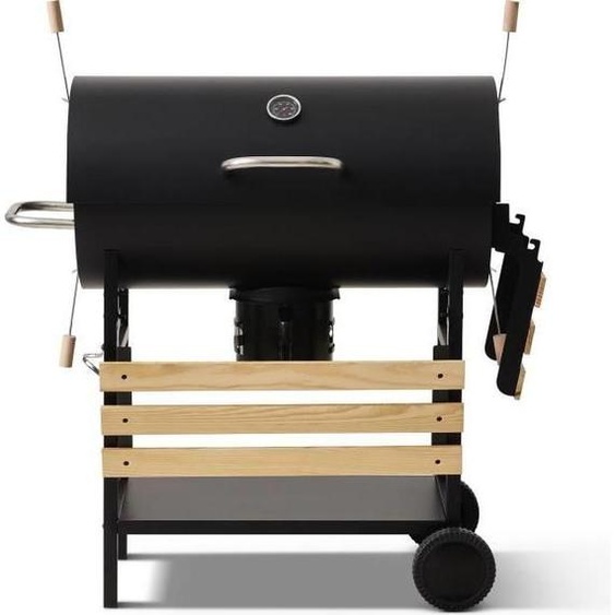 Barbecue à Charbon COOKING BOX MIKE EVOLUTION, 115x66x106 cm, 2 Grilles Acier Chromé, Surface de Cuisson 71x35 cm, Noir