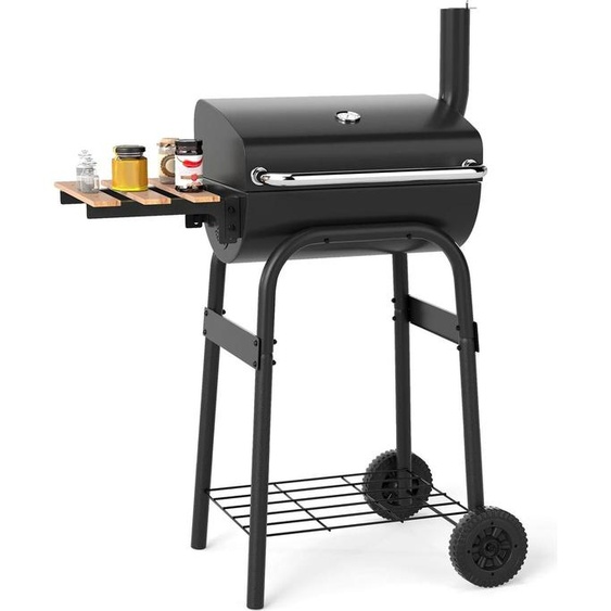 Barbecue à charbon de bois - Barbecue dextérieur - Portable - Table dappoint rabattable - Thermomètre - Tablette - Pour 3 à 5 personnes - Fer - Noir