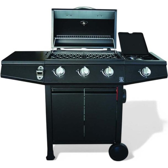Barbecue à gaz 3 brûleurs + réchaud latéral avec structure en acier noir Mini
