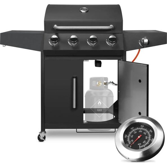 Barbecue à gaz 4+1 brûleurs, 52 000 BTU, structure en acier inoxydable, noir