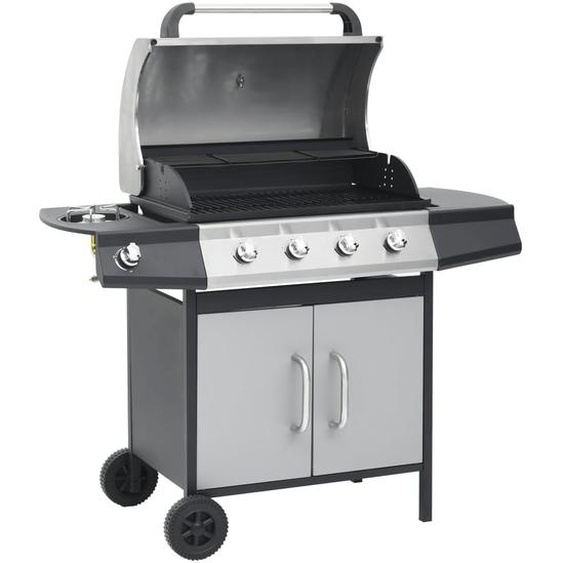 Barbecue à gaz 4+1 zones cuisson Noir et argenté Inox et acier