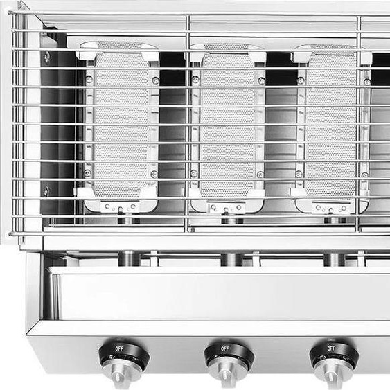 Barbecue à gaz - 4 brûleurs - Sans fumée - Réglable en hauteur - Bac à graisse amovible - Acier inoxydable 56 cm - Antidérapant - Argent