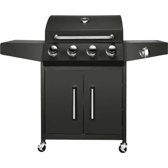 Barbecue à gaz 5 en 1 – Noir – 4+1 brûleurs, y compris brûleur latéral – Thermomètre et bac de récupération dhuile – Barbecue en acier inoxydable pour jardin, terrasse et balcon