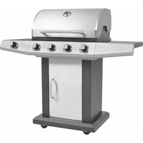 Gril barbecue à gaz avec roue Argenté Acier avec Tuyau en Métal