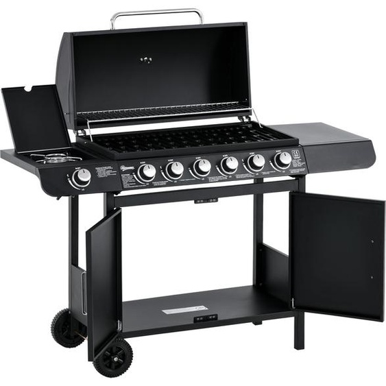 Barbecue à gaz avec 7 brûleurs, comprenant un thermomètre, barbecue, grill portable, couleur noire