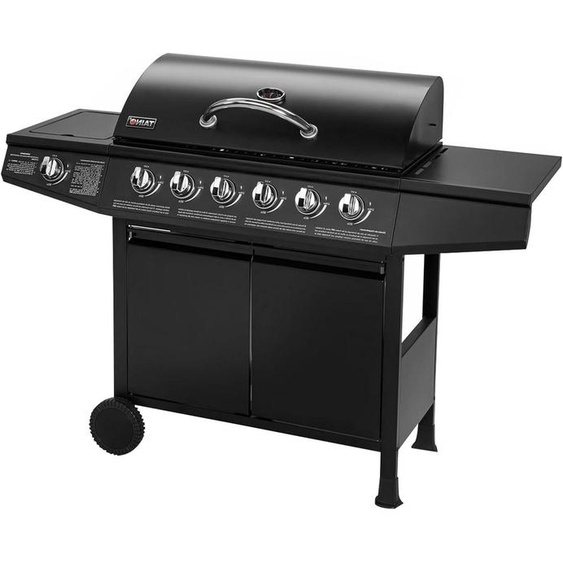 Barbecue à gaz – Grill à gaz – Chariot de barbecue – Cuisine extérieure avec grill – 6 brûleurs en acier inoxydable + brûleur latéral – Grande surface de cuisson : 76 x 34 cm