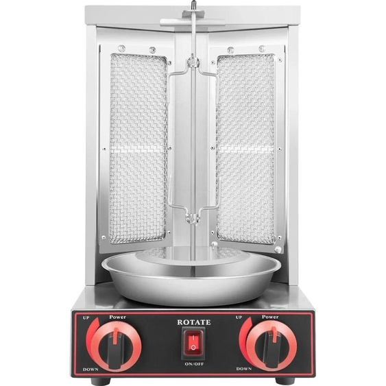 Barbecue à gaz pour kebab - CG-25 barbecue de table vertical - gaz liquéfié (GPL) - 3000 W, prise UE 220 V - acier inoxydable - 29,5 × 30 × 48 cm - argent