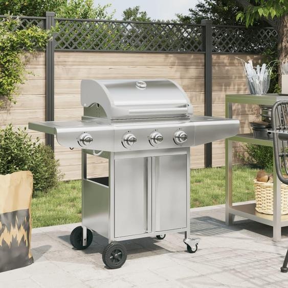 Barbecue à gaz Vidaxl à 4 brûleurs en acier inoxydable argenté
