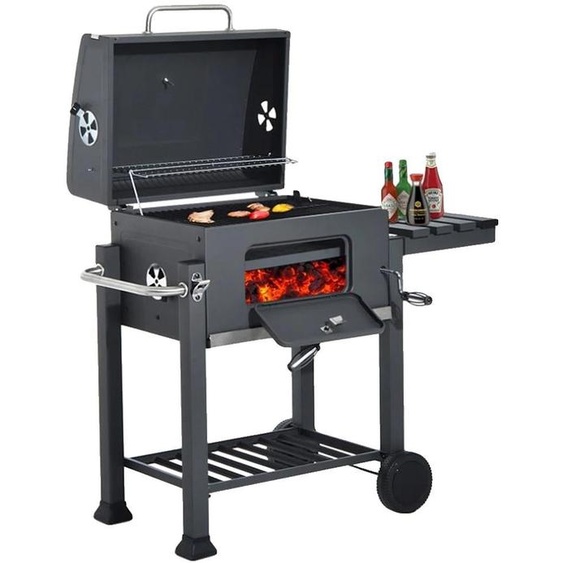 Barbecue, acier inoxydable, thermomètre intégré, noir