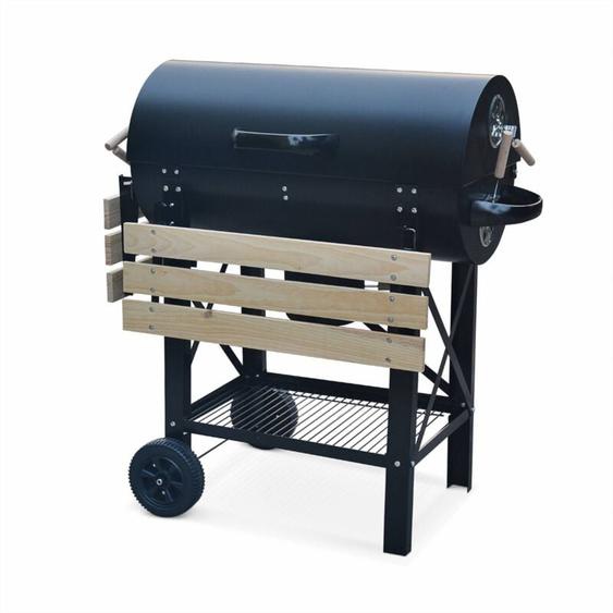 Sweeek - Barbecue américain charbon de bois - Serge noir - Smoker américain avec aérateurs. récupérateur de cendres. fumoir