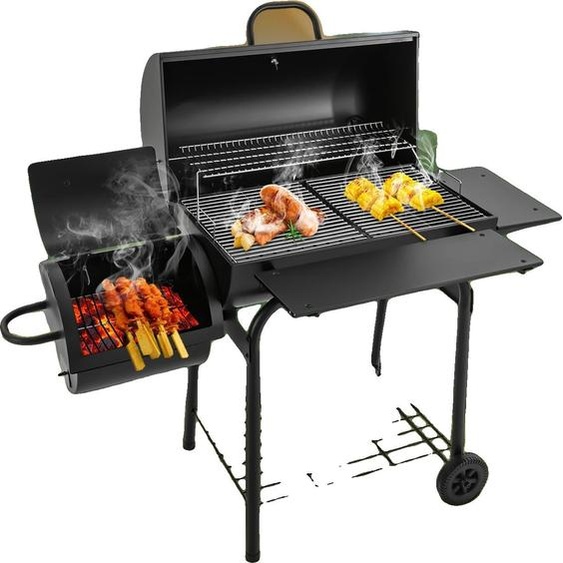 Barbecue au charbon de bois, 147cm x 70cm x 126cm, Grande taille du gril 39cm x 34cm, Petite taille du gril 31,5cm x 31cm, Acier allié, Convient pour 10 personnes