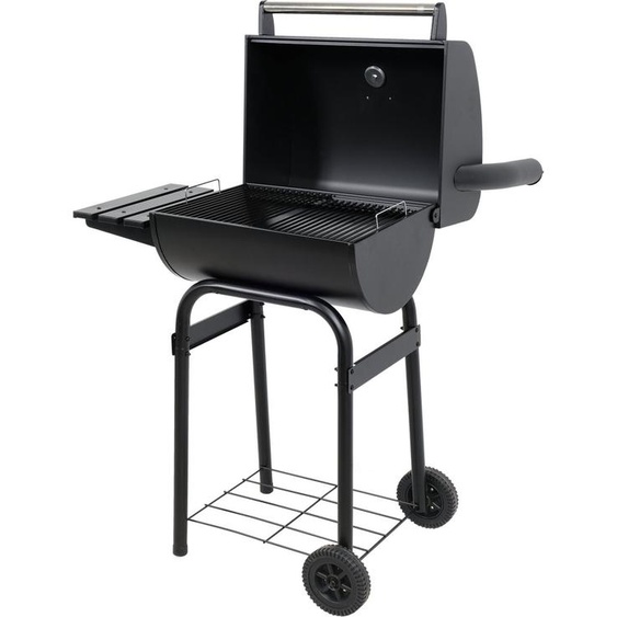 Barbecue au charbon de bois 47x34 cm avec couvercle et tablette, Barbecue de camping