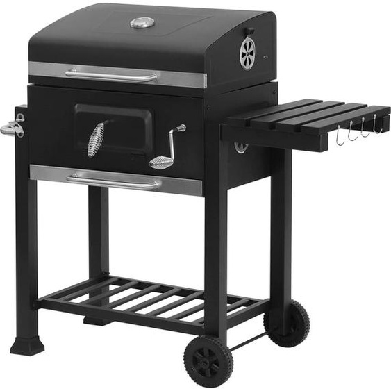 Barbecue au charbon de bois - Barbecue sur pied/chariot - Réglable en hauteur - Acier - 113×45,5×100 cm - Avec roulettes - Noir