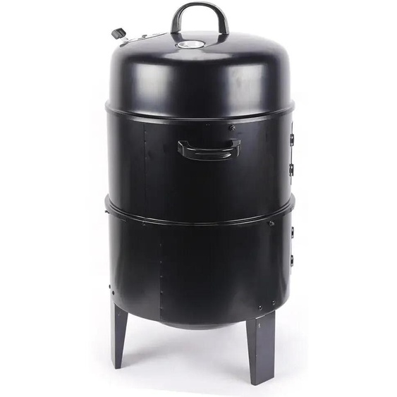 Barbecue au charbon de bois - Fumoir rond - 2 niveaux - Diamètre 40 cm - Hauteur 84 cm - En fer - Noir