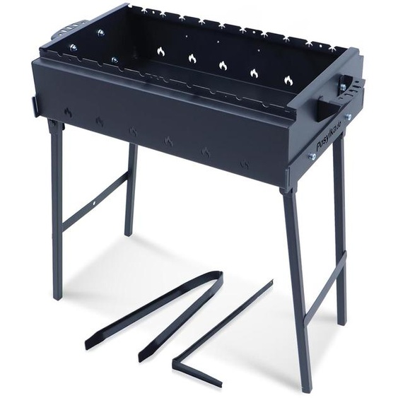 Barbecue au charbon de bois Klapgrill, 60 cm, pour 10 brochettes, surface de cuisson de 1650 cm², en acier inoxydable
