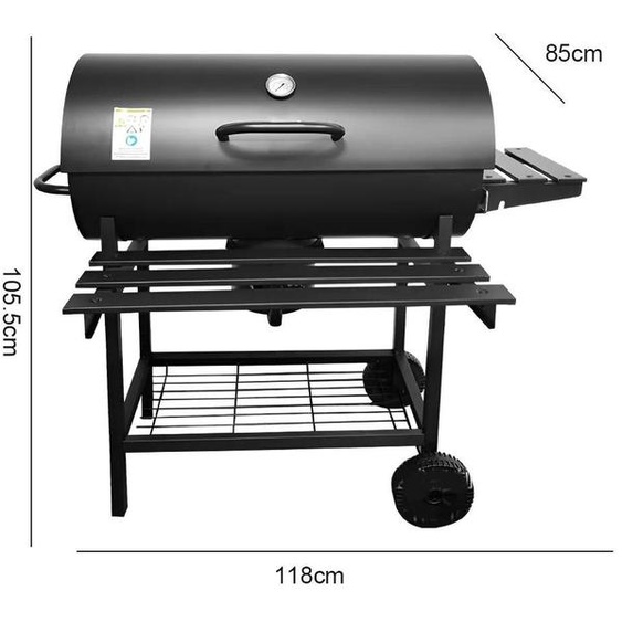 Barbecue au charbon de bois pour lextérieur - Grill de jardin sur chariot - En acier - Avec thermomètre - Monté sur roues - Dimensions : 105,5 x 85 x 118 cm