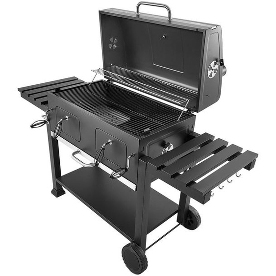 Barbecue au charbon de bois SucceBuy de 0,50 m² avec bacs à charbon réglables en hauteur et tables latérales rabattables, en acier robuste et résistant à la chaleur, idéal pour les fêtes dans le jardin ou sur la terrasse