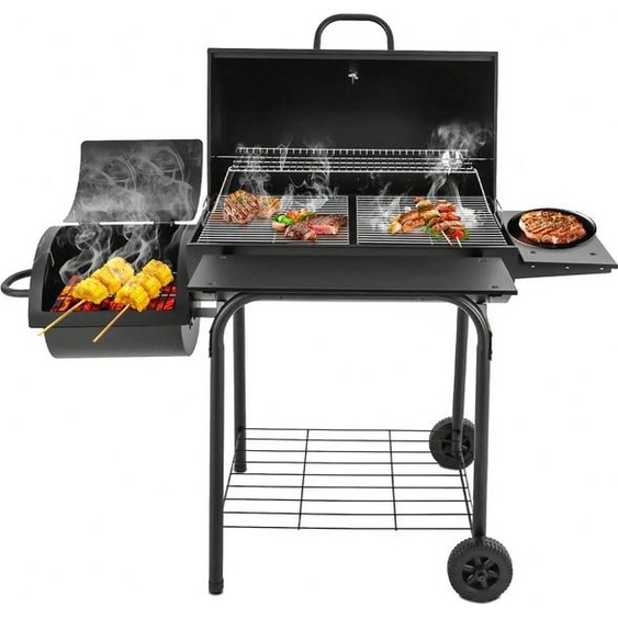 Barbecue au charbon de bois, thermomètre intégré, grille de charbon amovible, noir