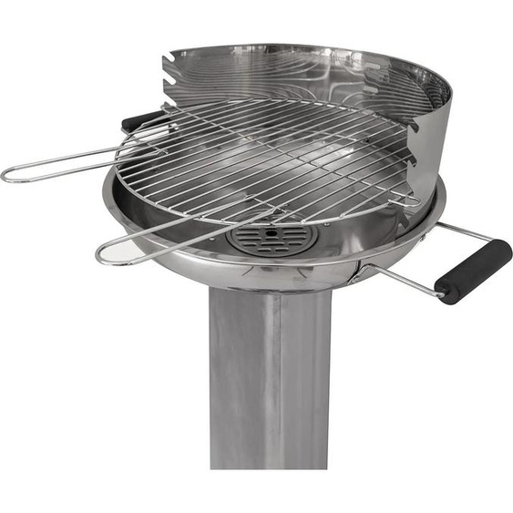 Barbecue au charbon en acier inoxydable - Barbecue sur pied - Résistant aux intempéries - Grille chromée réglable en hauteur - Bac à cendres - Registre daération - Allumage piézoélectrique - Bleu