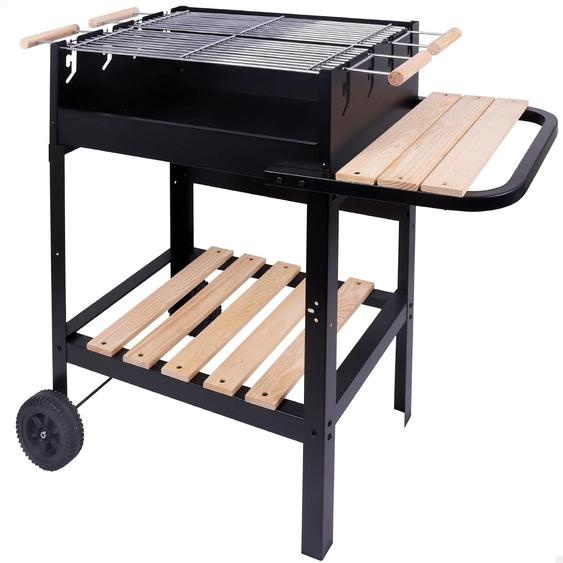 Barbecue au charbon portable avec double grille, en métal, dimensions : 100,5 x 40 x 88,5 cm, 3 niveaux de hauteur réglables, 2 roues pour un transport facile