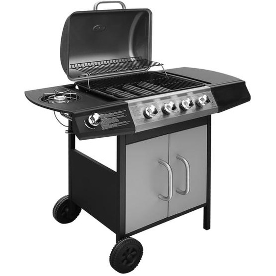 Barbecue au gaz 4+1 zone de cuisson Noir et argenté