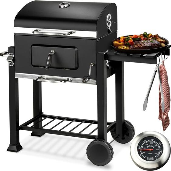 Barbecue charbon multifonctions TECTAKE - Grille à hauteur réglable - Grill - Smoker - Thermomètre de température - Noir